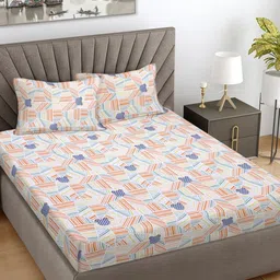 Myntra Elegant Homes Off White & Orange Printed 300 TC King Bedsheet Set 2.50 m x 2.25 m-picture-19