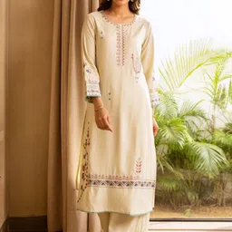 HERE&NOW Embroidered Round Neck Regular Kurta With Palazzos-picture-39