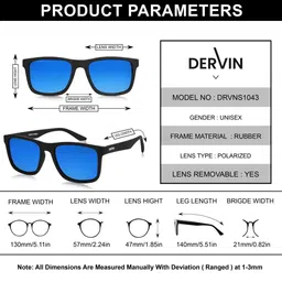 Dervin Unisex Polarised and UV Protected Lens Square Sunglasses DRVNS1043 image 3