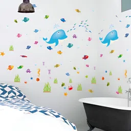 Asian royal Blue & GreenDolphin & Fishes Printed Self Adhesive Decals And Stickers-image-21