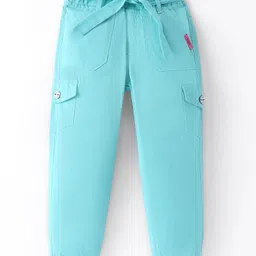 Olio Kids Cotton Knit Solid Trouser with Cloth Belt- Sea Green-picture-18