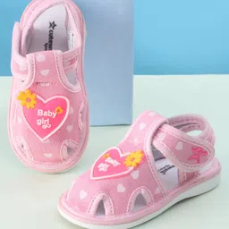Cute Walk by Babyhug Sandals with Heart Applique & Velcro Closure - Pink image 1