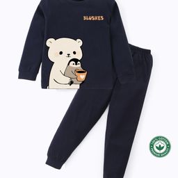 BLUSHES 100% Cotton Knit Full Sleeves Polar Bear & Penguin Printed Night Suit - Navy Blue-picture-25