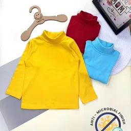 COCOON ORGANICS Cotton Rib Pack Of 3 Full Sleeves Solid Anti Microbial Tees - Yellow Red & Sky Blue-picture-32