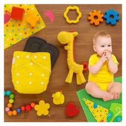 AEREX Reusable Baby Cloth Diapers For 6 Months to 3 Years With 2 Insert Pads & Giraffe Teether Soft Leak Proof Washable Diapers For New Born Babies-picture-34