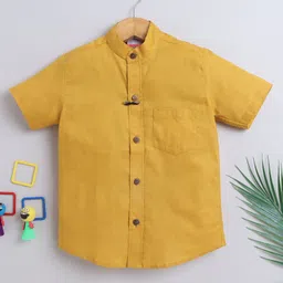 BAATCHEET Cotton Half Sleeves Solid Shirt With Detachable Moustache Designed Brooch - Yellow-picture-23