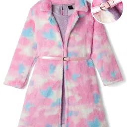 Hola Bonita Knit Full Sleeves Fur Jacket and Shimmer Inner Party Dress with Belt - Pink-picture-15