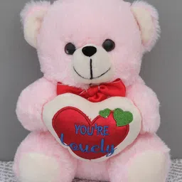 Dukiekooky Cute Pink Teddy Bear with Red Heart Plush Stuffed Animal, 'You're Lovely' Message, Perfect Gift for Special Occasions , Height - 20 cm-image-6