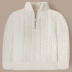 Cherry Crumble By Nitt Hyman Full Sleeves Cable Knit High Neck Unisex Winter Sweater - Cream-picture-27