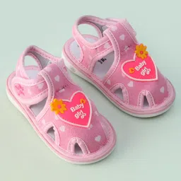 Cute Walk by Babyhug Sandals with Heart Applique & Velcro Closure - Pink image 2