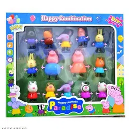 Domenico Pig Family 14-Piece Figurine Set with Movable Arms & Legs Cute Cartoon Character Toy Figures for Kids | Action Playset for Storytelling & Gifting image 2