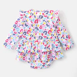 Babyhug 100% Cotton Knit Full Sleeves Frock Style Onesie with Headband Colour Drops Print - Multicolour image 3