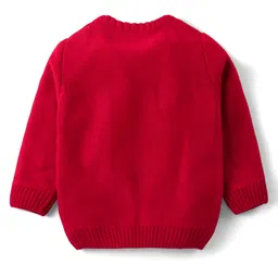 Babyhug Knitted Full Sleeves Pullover Sweater & Pant Set with Santa Clause Embroidery - Red image 3