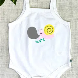 COCOON ORGANICS 100% Cotton Knit Pack Of 3 Sleeveless Bird & Honey Bee Printed Anti Microbial Stretchable Onesies - White image 4