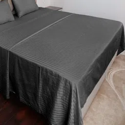 AJISH Grey Striped 300 TC Queen Bedsheet with 2 Pillow Covers image 5