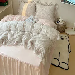 JC HOME Pink & White Floral Polycotton 3 Piece Double King Regular Bedding Set image 2