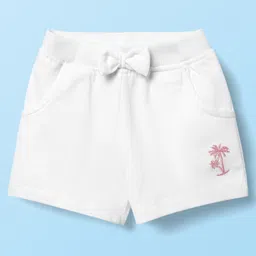 Babyhug Single Jersey Knit Sleeveless Top & Shorts Set with Tropical Theme Print & Bow Applique - White & Navy Blue image 4