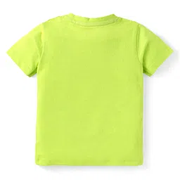 Babyhug Single Jersey Knit Half Sleeves T-Shirt & Dungaree with Text & Animal Print - Neon Green & Blue image 4