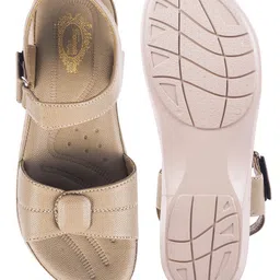 Shoetopia Textured Velcro Closure Sandals - Beige image 5