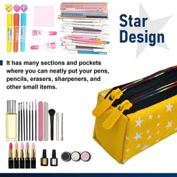 Kuber Industries Kids Pack Of 2 Star Printed Two Zipper Pencil Utility Pouches image 3