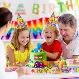 Zyozi Dinosaur Theme Birthday Party Hats Happy Birthday Cone Party Hats for Kids Multicolor - Pack of 20 image 5