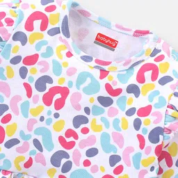 Babyhug 100% Cotton Knit Full Sleeves Frock Style Onesie with Headband Colour Drops Print - Multicolour image 5