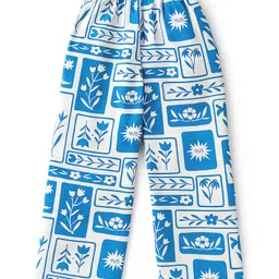 Pine Kids Single Jersey Knit Half Sleeves Co-ords Night Suit With Floral Print - White & Blue image 5