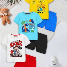 YK X Trampoline Boys Pack Of 3 Printed Round Neck T-Shirts With Shorts-picture-44