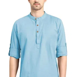 Navkanj Band Collar Roll-Up Sleeves Straight Short Kurta-picture-24
