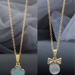 Birado Jewellery Set Of 2 Stainless Steel Gold-Plated Enamelled Pendants With Chain-picture-29