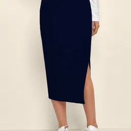 QIOA Pencil Below Knee Slit Skirt-picture-31