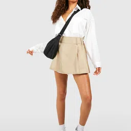 Boohoo Solid Pleated A-Line Mini Skirt image 3