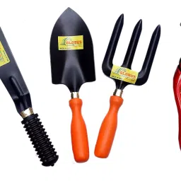 Globus 109 Metal Gardening Tool Set Big Trowel, Weeder Fork, Khurpa 2", 8" Pruner (Set Of 4 Pcs)-picture-36