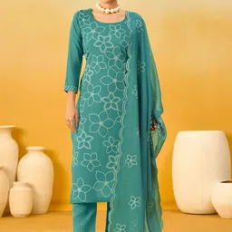 Saanjh Women Floral Printed Regular Kurta with Trousers & With Dupatta image 4