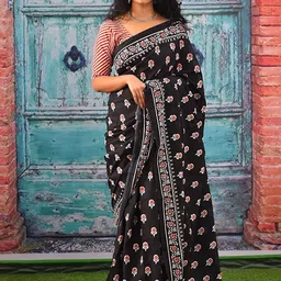 Craft Musium Floral Pure Cotton Bagru Saree-picture-15