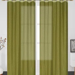 GEET CREATIONS Green Checked Sheer Window Curtains image 5