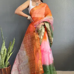 HERE&NOW Tie and Dye Zari Organza Kanjeevaram Saree image 5