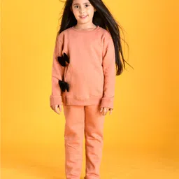 Anthrilo Fleece Full Sleeves Bow Detailed Sweatshirt With Jogger - Brown-picture-18