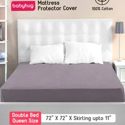 Babyhug Waterproof 100% Terry Cotton Breathable Fitted Double Bed Queen Size Mattress Protector Cover - Grey-picture-20