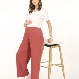 Bella Mama Cotton Elastane Full Length High Coverage Rib Knit Pant - Dusty Pink-picture-23