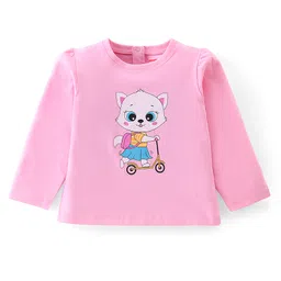 Babyhug 100% Cotton Knit Full Sleeves Top With Kitty Graphics - Pink-picture-21