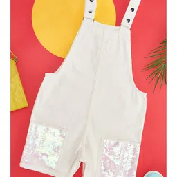 Pantaloons Junior Cotton Sleeveless Sequins Embellished Dungaree Dress - Off White-picture-28
