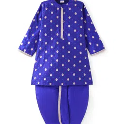 Babyhug Woven Full Sleeves Dobby Foil Printed Kurta Dhoti Set with Lace Detailing - Blue-picture-27