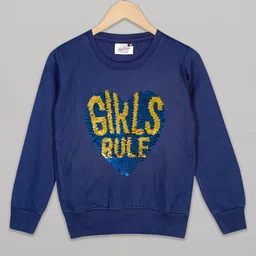 The Sandbox Clothing Co Cotton Full Sleeves Girls Rule Text & Heart Sequins Embellished Designed Sweatshirt - Navy Blue-picture-16