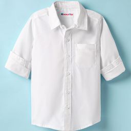 kookie kids india Kookie Kids Woven Full Sleeves Solid Party Shirt With Front Pocket - White-picture-9