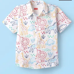 Babyhug Cotton Knit Half Sleeves Shirt With Animal Print - White-picture-13