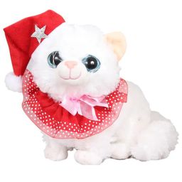 Tickles Cute Cat with Christmas Santa Cap Glitter Eye Soft Stuffed Plush Animal Toy for Kids Boys & Girls Birthday Gift (Color: White Size: Length 28 cm)-picture-3