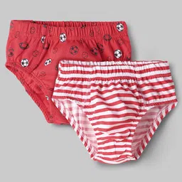 kookie kids india Kookie Kids Cotton Spandex Knit Briefs with Stripe & Sports Print Pack of 2 - Red & White-picture-18
