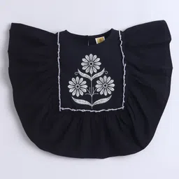 Aww Hunnie 100% Cotton Woven Sleeveless Floral Embroidered Kaftan Top - Black-picture-10