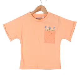Under Fourteen Only Cotton Knit Half Sleeves Floral Embroidered Crop Tee - Peach-picture-26
